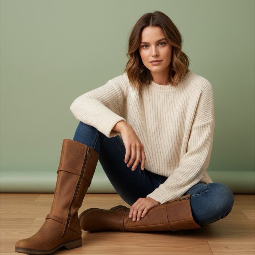 TEVA De La Vina Waterproof Leather Tall Mid-Calf Boots - Brown - Size US 6 -